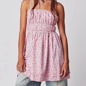 Free People Gabby Mini Dress Cherry Print Size Small Tie Back Pockets